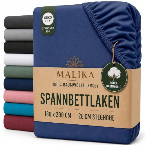 MALIKA® Spannbettlaken 140x200cm - 160x200cm Baumwolle Bettlaken Jersey Betttuch Spannbetttuch Laken - Matratzenhöhe bis 28 cm