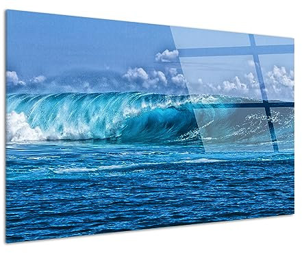 DECLINA, tableau vague, décoration murale moderne, impression sur verre acrylique, cadre photo plexi, photo vague Tahiti, art mural océan, paysage tropical contemporain