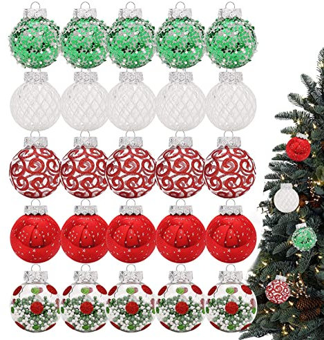 Weihnachtskugeldekorationen | Dekorative bruchsichere Christbaumkugeln,25 Stück Weihnachtsbaumkugeln mit Haken, Baumkugeln Dekor für Hochzeit, Fenster, Baum Zonewd