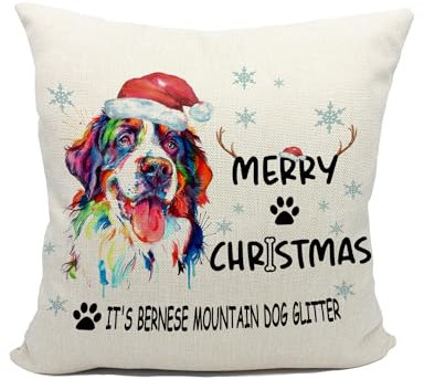 Mancheng-zi Weihnachts-Kissenbezüge mit Berner Sennenhund, Weihnachtsdekoration, Merry Christmas It's Berner Sennenhund, glitzernd, Geschenk für Berner Sennenhund, 45,7 x 45,7 cm