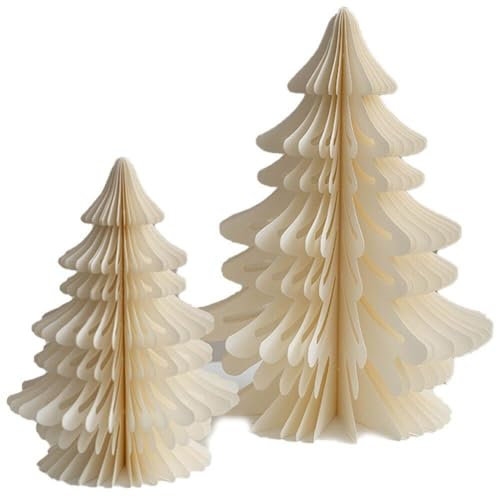Bemvp Honeycomb Paper Christmas Tree 2pcs Xmas Tree Table Ornaments Paper Christmas Decoration for Home New Year Party Decor