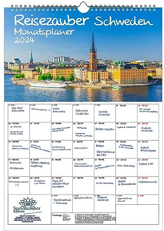Reisezauber Schweden Planer DIN A3 Kalender für 2024 Stockholm Reise Land - Geschenkset Inhalt: 1x Kalender, 1x Weihnachts- Reise 1x Grußkarte (insgesamt 3 Teile)
