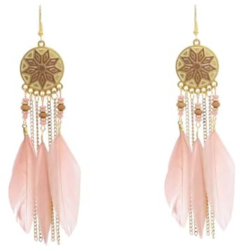 CECE&COLE Feder-Ohrringe Für Damen,Boho-Kette,Feder-Quasten-Ohrringe,Einfache Ethnische Feder-Ohrringe,Statement-Lange Ohrhaken,Rosa,Lang: 5,5 cm