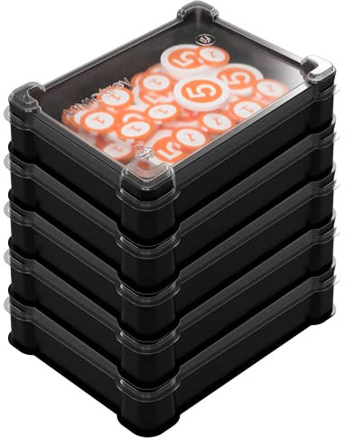 MEEPLE HOUSE UNIQ TRAY SYSTEM 5er-Pack Spielstein-Box für Brettspielsteine, Meeples, Würfel, Spielsteine (5 modulare Tabletts mit einem transparenten, abnehmbaren Deckel)