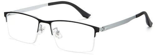 Cyxus Schraubenlose Brille Herren Damen mit Ohne Stärke Mode Browline Rahmen (8147X64Schwarz & Silber)