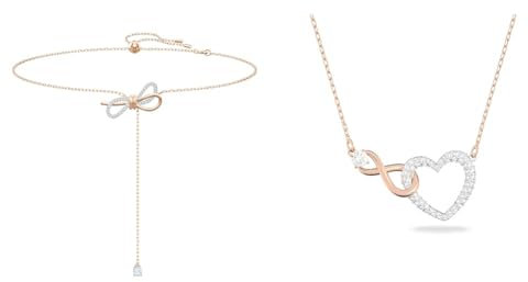 Swarovski Lifelong Bow Halskette, Schleife, Weiß, Metallmix & Infinity Halskette, Unendlichzeichen und Herz, Weiss, Metallmix