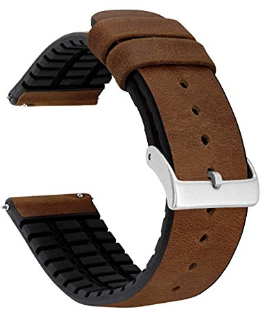 BARTON WATCH BANDS Hybrid-Uhrenarmbänder aus Leder und Gummi, 19 mm, mit integrierten Schnellverschluss-Federstegen, 316L-Edelstahl, wählen Sie Armbandfarbe und Breite