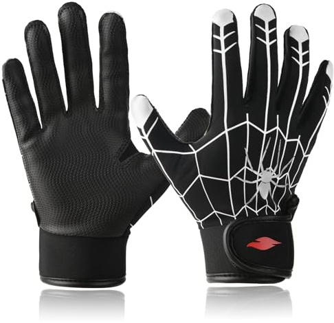 RSPGO Kids Baseball & Softball Batting Gloves for Youth Boys with Stretch Fit, Spider Black XS/S