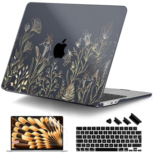DONGKE Kompatibel mit M4 MacBook Air 15 Zoll Hülle 2025 2024 2023 A3241 A3114 A2941 M3 M2 Liquid Retina Display Touch ID, Kunststoff-Hartschale & Tastaturfolie & Displayschutzfolie – Floral Blooming