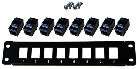 Jiqoe 8 Port Straight-through CAT6 Panel RJ45 Cable Adapter Keystone Ethernet Distribution Frame UTP 19in Cat6 Keystone Wall Plate White Black