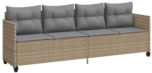 4-Sitzer Sofa mit Kissen, Garten Schlafsofa Gartenliege Outdoor Sofa Couch Liege Sonnenliege Terrassenliege, Beige Poly Rattan