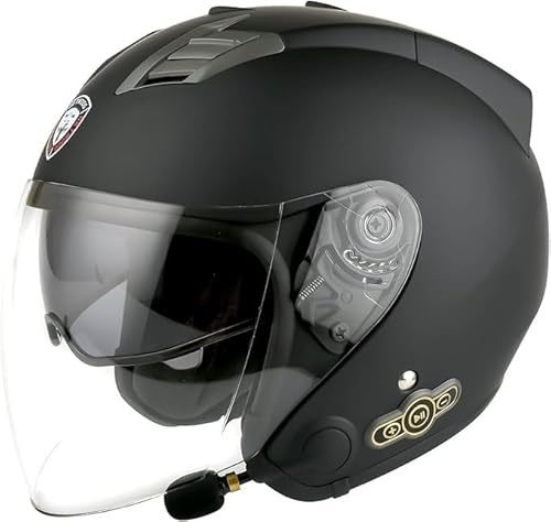 BYOUQ Casco Bluetooth integrato per adulti, casco jet scooter certificazione ECE, casco scooter, casco jet uomo e donna con doppia visiera F, L59-60CM