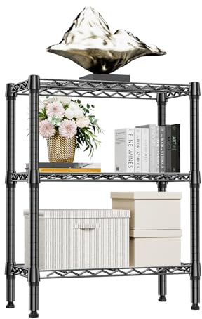 M MZG 3-stufiges Metallregal, Regal bis 340.5 kg, vielseitiges Aufbewahrungsregal für Küche, Vorratsraum, Keller, Abstellraum und Hobbyraum, Schwarz, 30×65×80 cm