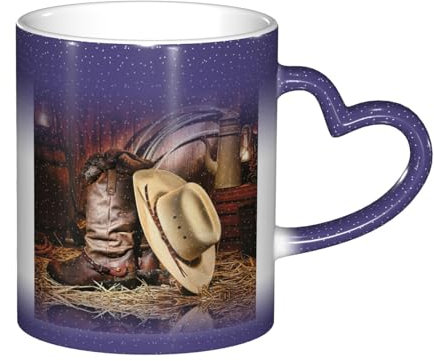 Cadeau d'anniversaire 325 ml Tasse à café et thé Motif ciel étoilé Chapeau noir Cowboy Bottes Western Tasse à café en céramique pour homme et femme
