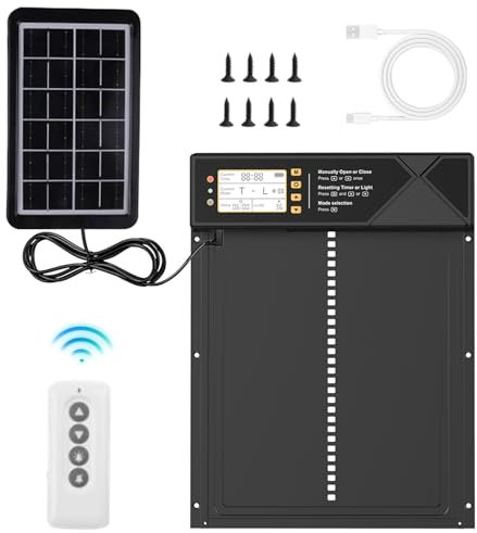 Automatische Hühnerklappe Solar, Elektrisch Hühnertür Türöffner, Automatischer Hühnerstall Türöffner, mit Anti-Pinch, mit Wasserdicht Display, mit Lichtsensor, mit Fernbedienung, mit Timing