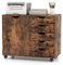 COSTWAY Caisson de Rangement à roulettes 5 Tiroirs, Placard avec Étagère Réglable, Caisson Bureau avec Poignée Incurvée, Support d'Imprimante 5 Roues avec 2 Frein (Marron rustique)