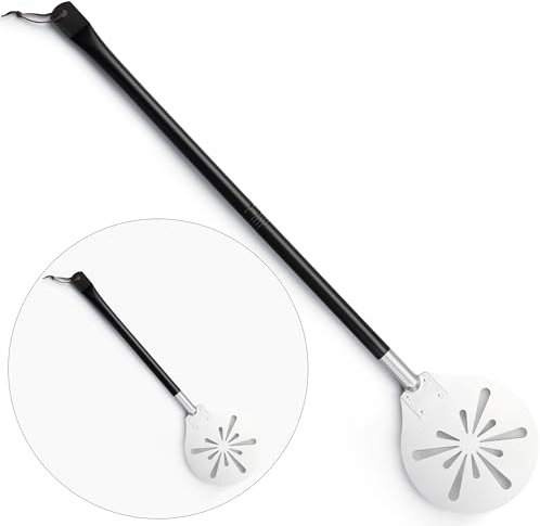 Joyfair Pala per pizza girevole, in acciaio inox, perforata, con manico lungo mentale, resistente al calore, accessorio professionale per forno con manico staccabile per scorrimento rotante, 22,9 cm