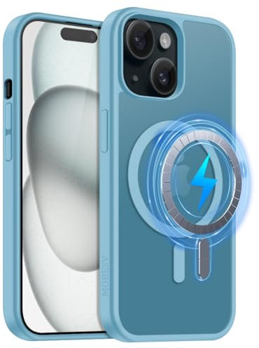 MOBESV Magnetisch Hülle für iPhone 15 6,1 Zoll, Handyhülle kompatibel mit MagSafe, Durchscheinende Matte Dünn Stoßfest Schutzhülle, Hellblau