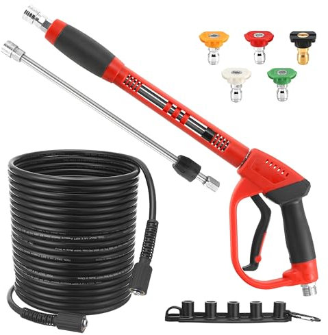 Tool Daily Pressure Washer Gun and Hose Kit, 50 FT Power Washer Hose and Replacement Wand Extension, 5 Nozzle Tips, M22-14 Fitting, 3600 PSI