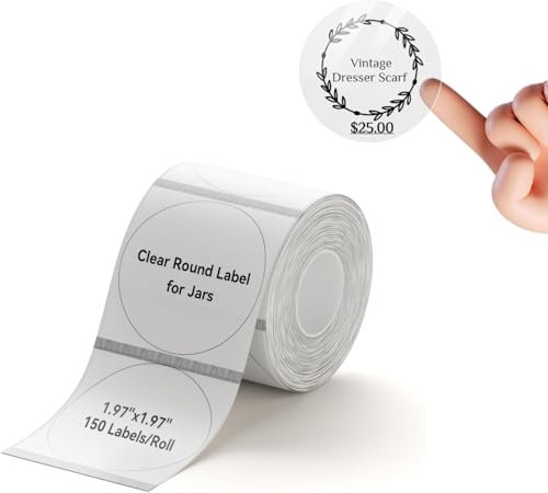 WYYFXY® 1 Rolle Runde Etiketten Selbstklebend 50×50mm Thermoetiketten Transparent Etikettenband für DIY-Logo, Heim, Schule, Büro(150 Etiketten)