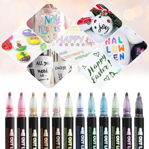 Strehknewen 12 Stück Glitzerstifte Magische Stifte – Metallic Outline Zauberstifte, Weihnachtsgeschenke für Kinder, Mädchen Geschenke 4-12 Jahre, Basteln & Scrapbooking, Nikolaus Geschenkideen