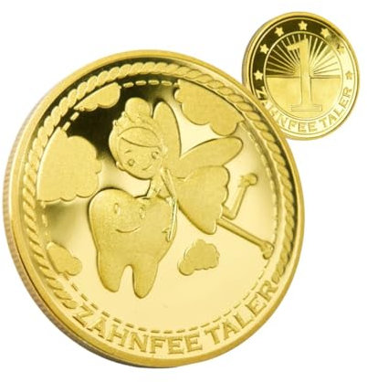LumeeStar® Zahnfee Taler Goldmünze (10x) – Magisches Andenken für Kinder – Mädchen Geschenke & Jungen Geschenke – ideal für Zahndose Milchzähne – Fairy Münzen Andenken – Goldtaler Münze