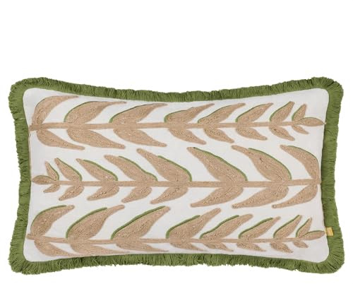 furn. Leaves Embroidered Polyester Filled Cushion - Green - 40x60cm