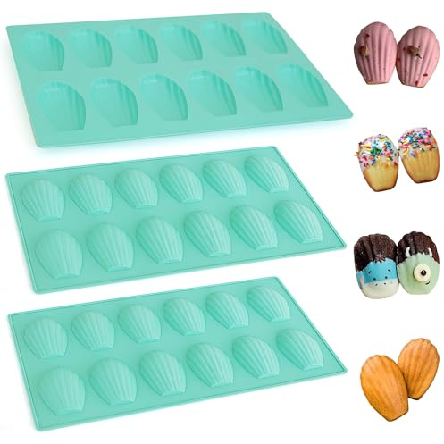 Zorazio 3Pack Madeleine Pan Nonstick, Silicone Madeleine Pans for Baking,12Cavity Shell Shaped Baking Mold,Heavy Duty Madeleine Cookie Pan for Oven