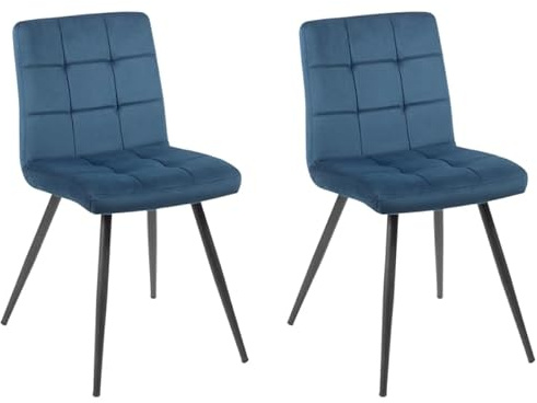KaYu Meuble Franklin Casita Stühle, Velours, blau, gepolstert, Metallbeine – L 46 x B 56 x H 82 cm, 2 Stück
