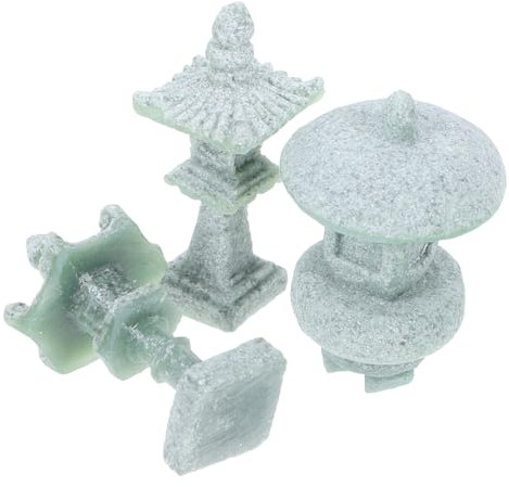 CAXUSD 3stücke Mini-pagodenstatue Im Japanischen Stil Pagodenlaterne Mini-feenfiguren Dekor Für Garten Terrasse Mikrolandschaft Bonsai-Dekoration Steinlaternen Für Draußen Gartenpagodenst