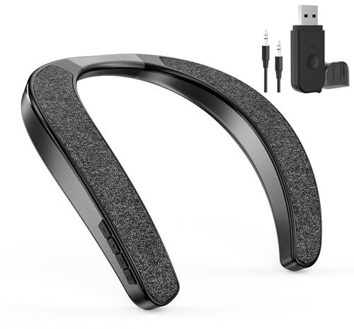 Smaloyd Bluetooth-Lautsprecher, tragbar, kabellos, Nackenbügel, Heim-TV-Lautsprecher, Theater-Stereo-Surroud-Sound, mit Mikrofon, kabelloser für Outdoor-Sportarten (Schwarz + Empfänger)