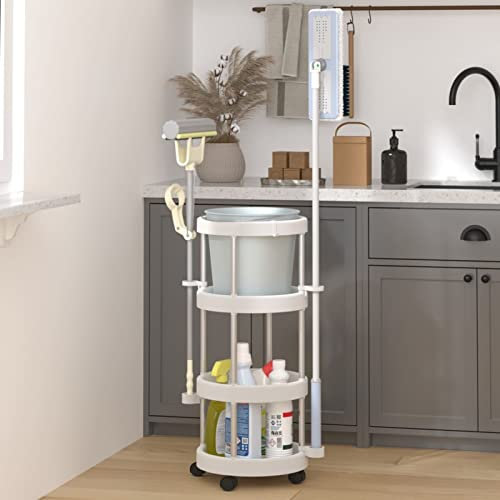 Brokky 344379 Cleaning Trolley with Storage Basket Aluminium Janitorial cart Housekeeping cart Cleaning Cart on Wheels Housekeeping Caddy