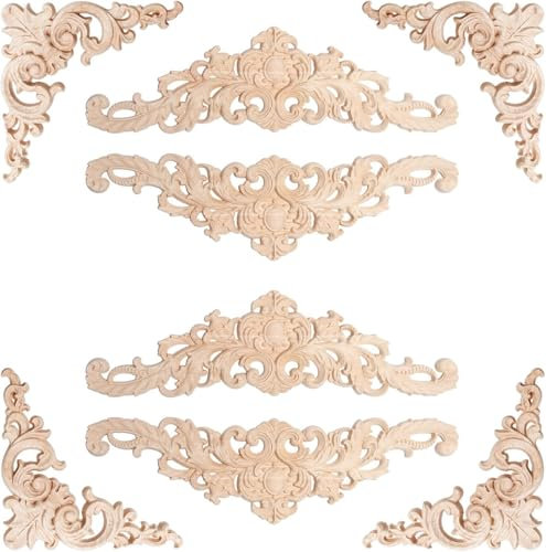 Raheem 8 Pcs Wood Trim Moulding Decorative Mouldings Wood Appliques for Furniture Ideal for Cabinet Door Wall Decor Customizable & Elegant Design