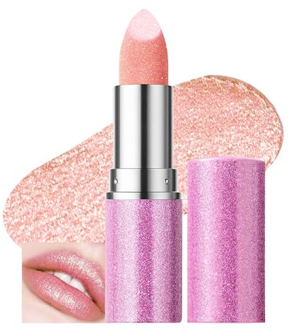 Prreal Sparkling Lipstick Moisturising,Glitter Lipstick Long-Lasting Waterproof,Metallic Not Stick Cup Chameleon Shine Lip Balm Makeup, 02 Pink