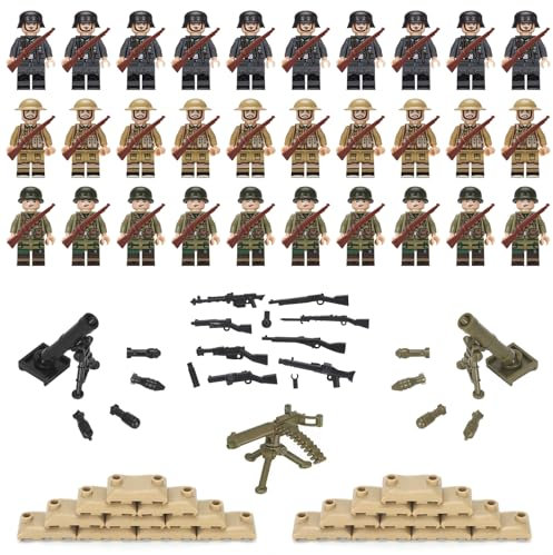 QMLING Waffen Militär Set für Figuren, 30 Mini Soldaten Figuren Spielzeug, Ww2 Armee Waffen Spielzeug Set, Ww2 Military Kit für Kinder Geschenke