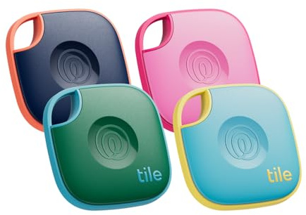 Life360 Tile - Bluetooth Tracker, Keys Finder and Item Locator for Keys, Bags and More. Phone Finder. Both iOS and Android Compatible. 4-Pack (Colors)