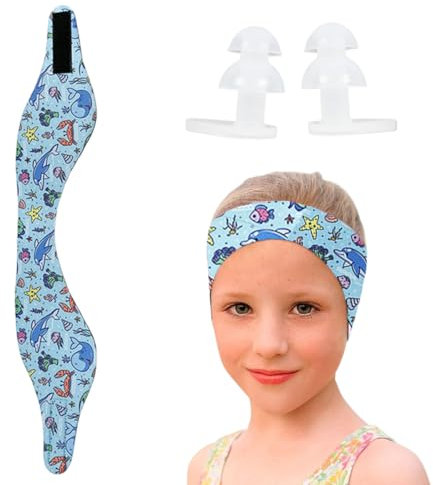 BCHKO 1 Stück Kinder und Erwachsene Schwimmen Stirnband, Neopren Schwimmen Riemen, Gehörschutz, wasserdicht Stirnband, Ohrstöpsel enthalten (Medium)