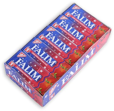 Falim Kaugummi Çilek Sakiz 20 Einzelpackungen à 5 Stück Erdbeergeschmack | zuckerfrei , türkischer Klassiker im rosa-blauen Design, langanhaltend, zahnschonend, 100 Stück, 140g