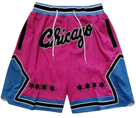Short Basketball Homme Confortable et Élastique - Short de Sport D'entraînement avec Poche pour Fans de Basket-Ball 01-Rose Vif XL