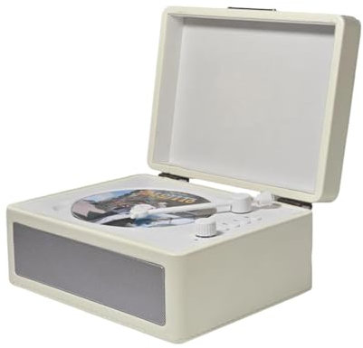 Reproductor de Discos de Vinilo con Altavoces, Reproductor de CD Bandeja Multifuncional Tipo BT Cassette Reproductor de Registro Giradiscos Giratorios de Alta Fidelidad (White)