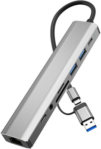 YMY USB C USB A Multiport Adattatore e Ethernet 100Mbps Alluminio Compatibile con MacBook Pro, Macbook, Surfacebook, Dell HP Laptops (9 in 2 RJ45 100M e 2 USB C 2.0 Data)
