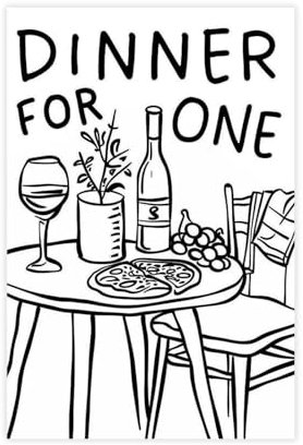 QOGDAF Minimalistisches Leinwandposter Dinner For One, Wandkunst, Dekordruck, Gemälde für Wohnzimmer, Schlafzimmer, Dekoration, 30 x 45 cm
