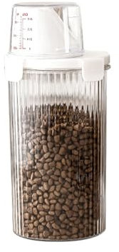Qkbuza Cat Food Container - Clear Storage Container for Dog Food, Airtight Container with Treat Dispenser, Pourer & Measuring Cup for Dry Food