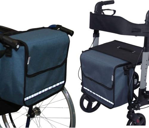 SENIORI Rollator- und Rollstuhltasche – Bequeme Befestigung & viel Stauraum – für Verschiedene Modelle – Mit Reflektor, Klettverschluss & stabiler Form (5. Blau, Flex)