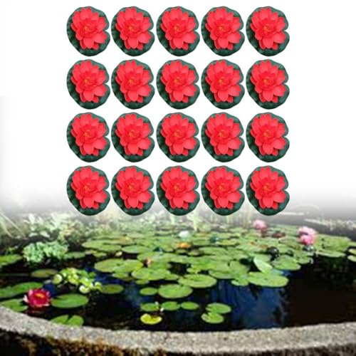 20 Stück schwimmende Lilien für Teiche, künstliche EVA-Schaum-Lotusblumen, künstliche Teichpflanzen, realistische Seerosen-Pads, Ornamente für Garten, Aquarium-Dekoration
