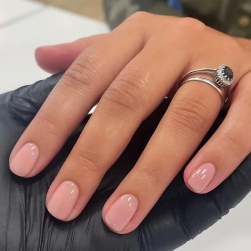 24Pcs Short Square False Nails - Press on Nail Glossy Pink Pure Color - Full Cover Acrylic Stick on Nails for Women and Girls (Pink)