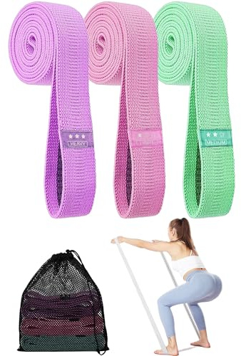 fitnessbänder lang, fitnessbänder Stoff 3er Set, Resistance Bands mit Übungsanleitung und Tragebeutel, Rutschfestes widerstandsbänder für Ganzkörpertraining, Yoga, Pilates, Krafttraining, Fitness