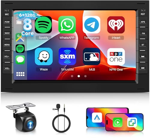 Hodozzy 6GB+128G 8-Core Radio para VW T5 Golf 4 Bora Polo Passat B5 Jetta Asiento Peugeot 307 Ford Galaxy con Carplay Android Auto, Pantalla de 7 Pulgadas con Bluetooth GPS WiFi FM/RDS Radio, Cámara