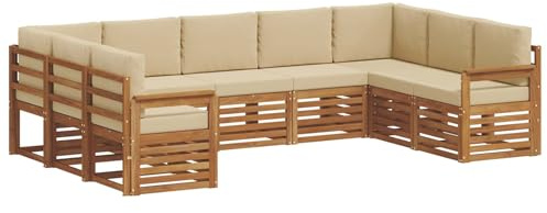 vidaXL Sofagarnituren 9 pcs Natur und Beige Massivholz Akazie, Moderne Gartenbank, strapazierfähige Eckmöbel für draußen, gemütliches Loungeset für Terrasse und Patio