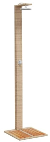 Mokuyary Douche d'extérieur Beige 50x55x224cm résine tressée Bois Acacia, Douche de Jardin pour Camping, Jardin, Piscine, Extérieure